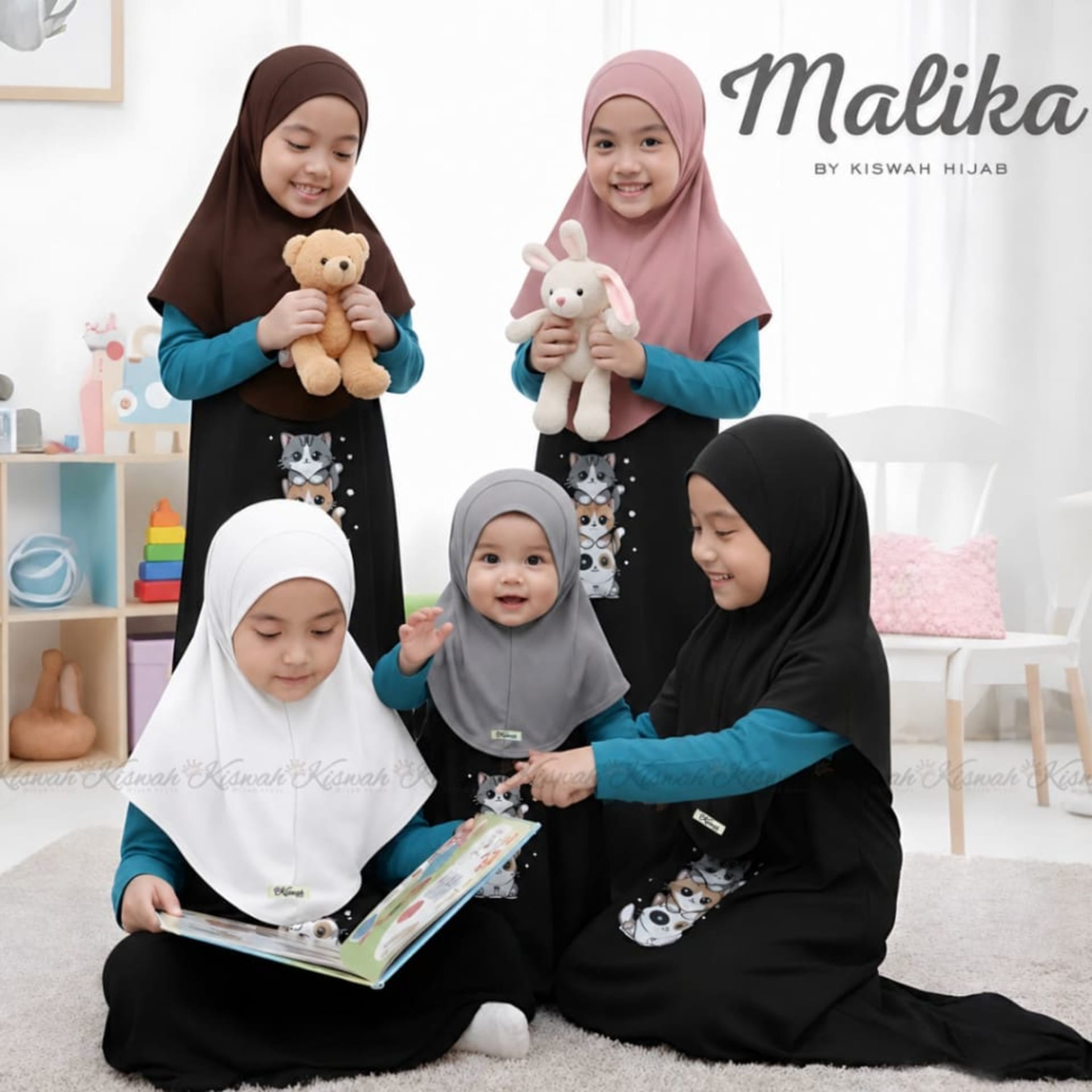 Kiswah - Hijab Anak Malika Dagu Karet Rayon Kerudung Anak Instan bahan Rayon Super Premium Lembut Flowly