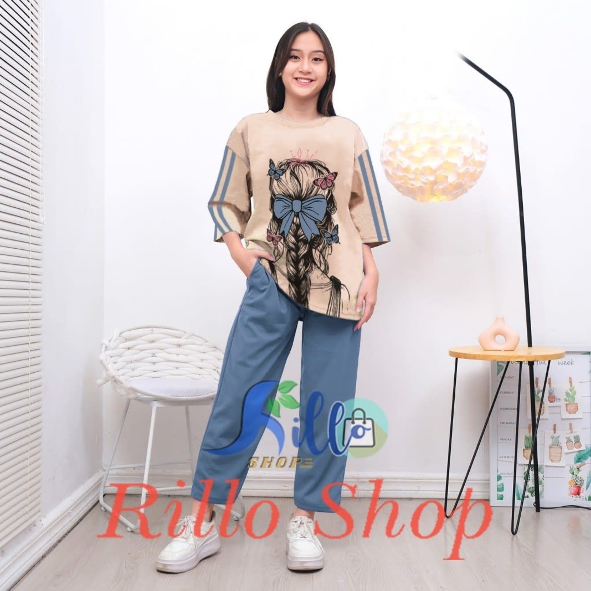 RILLO - Setelan Wanita Jumbo Ld 120 Motif Pita Kepang