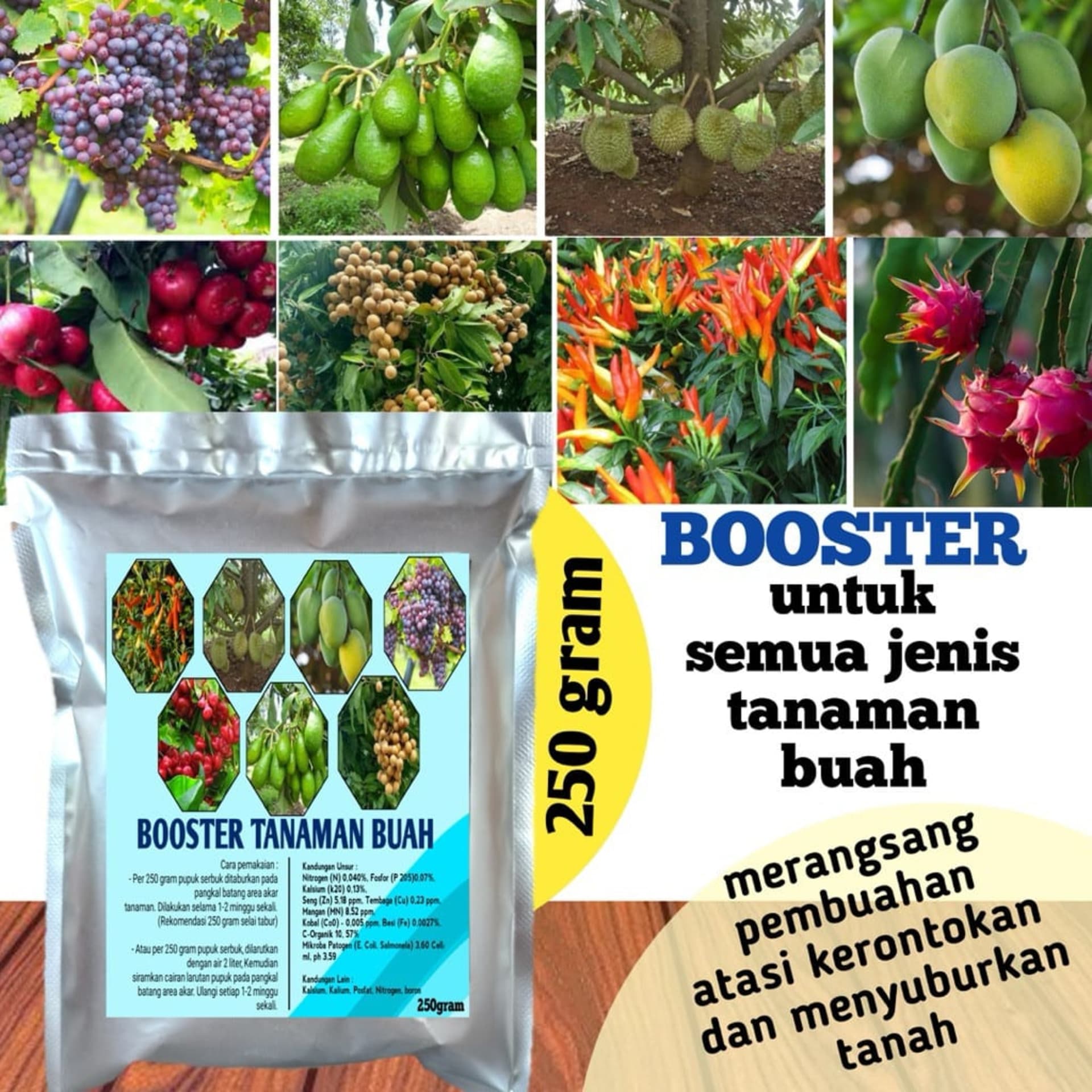 Pupuk pelebat buah isi 250 gram untuk semua jenis tanaman buah
