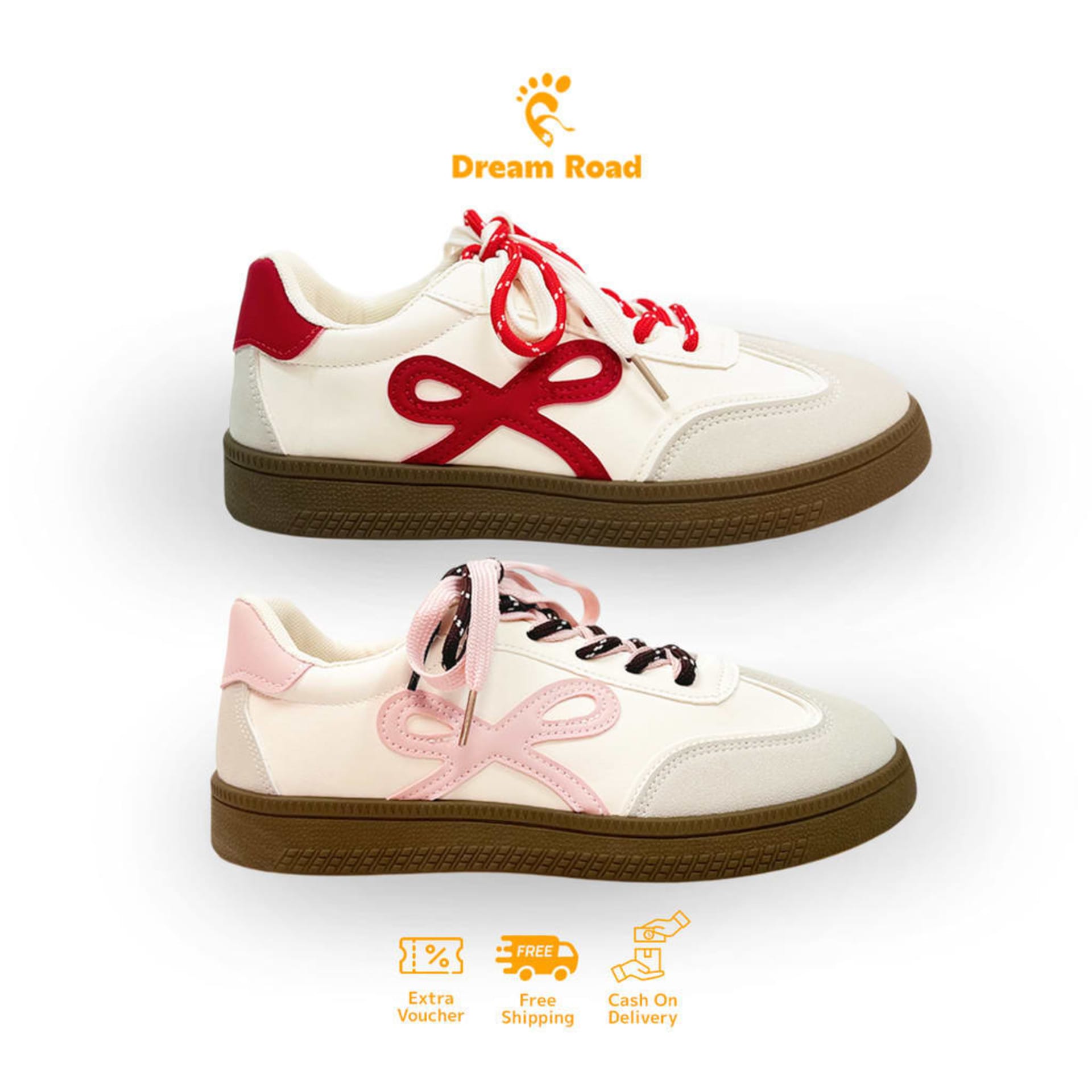 (SHOEVIA) Lylia Sepatu Sneakers Wanita Motif  Casual anti slip dan nyaman di pakai, Warna Merah dan Pink sepatu kekinian