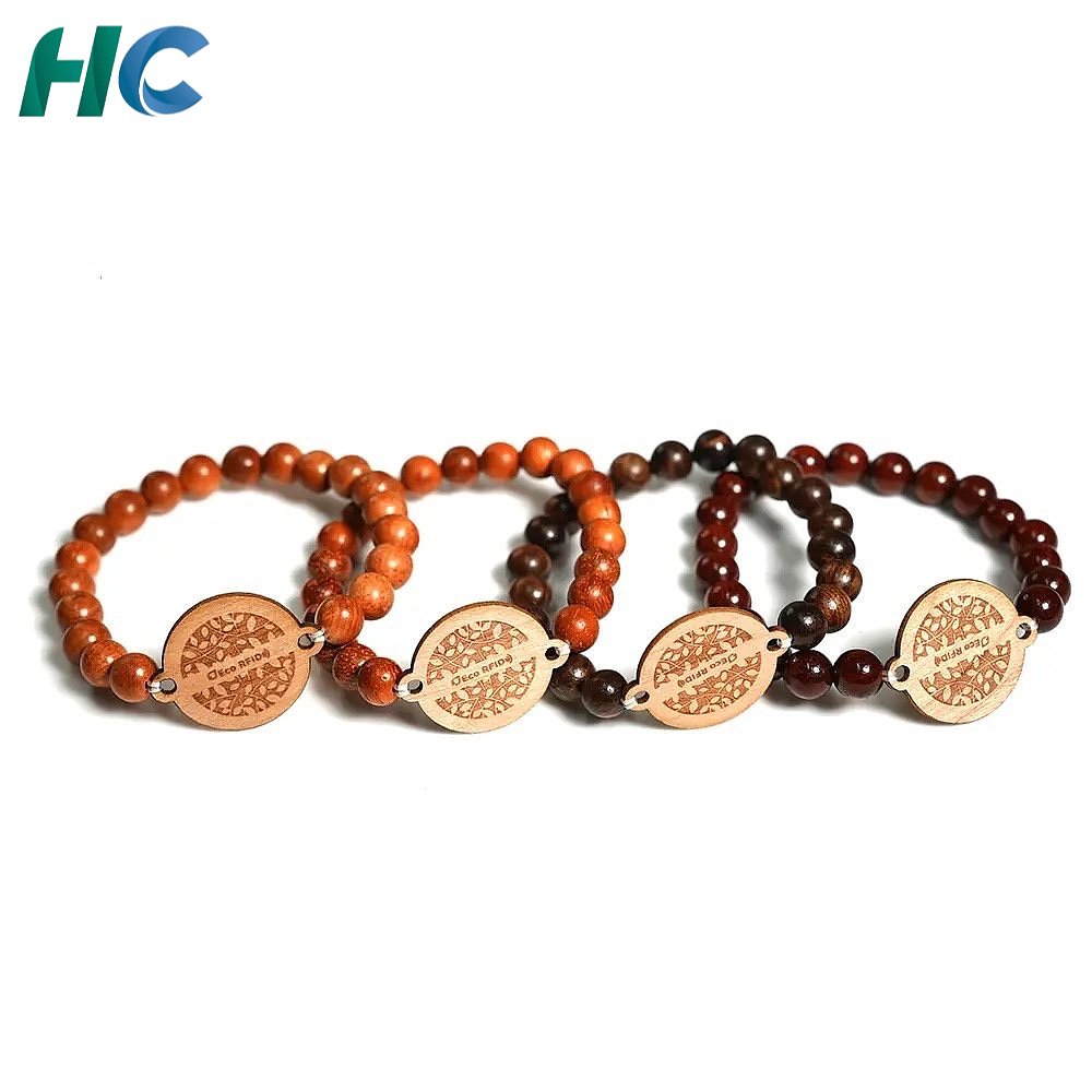 Eco Wooden Bead Elastic RFID Wristband | HCGCE