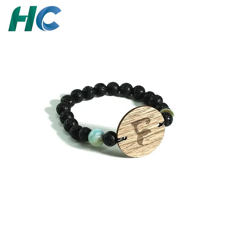 Lava Stone & Wooden Bead RFID Bracelet with Elastic Cord | HCGCE