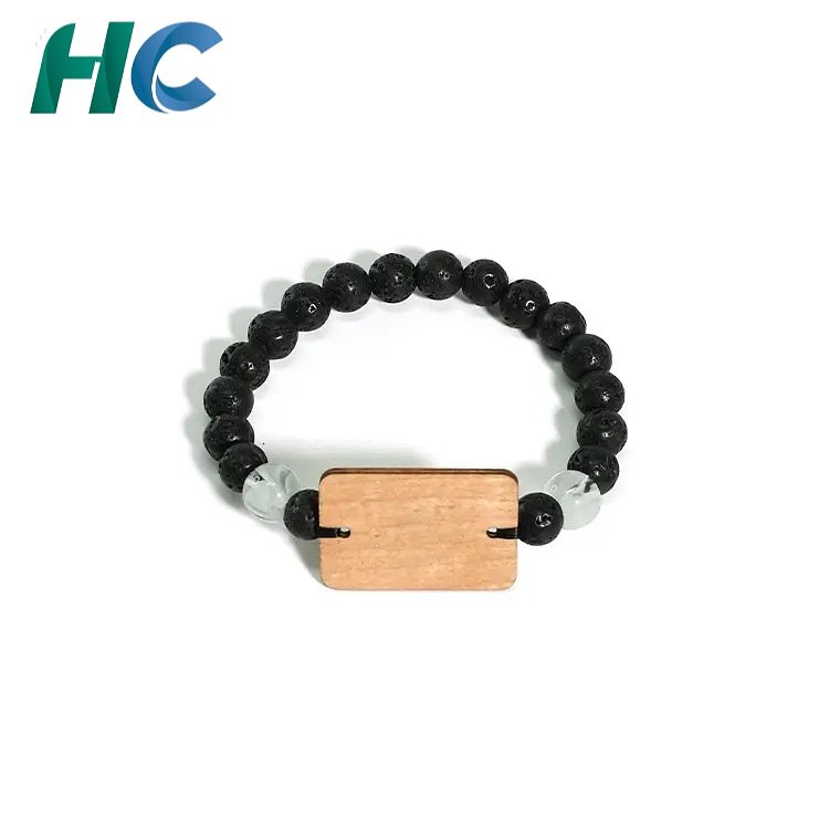 Lava Stone & Wooden Bead RFID Bracelet with Elastic Cord | HCGCE