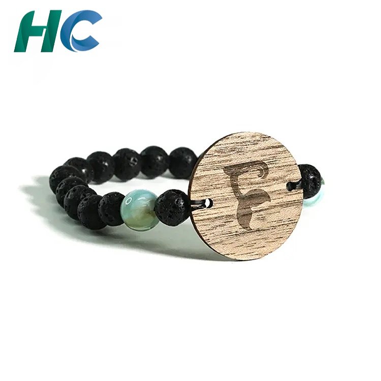 Lava Stone & Wooden Bead RFID Bracelet with Elastic Cord | HCGCE