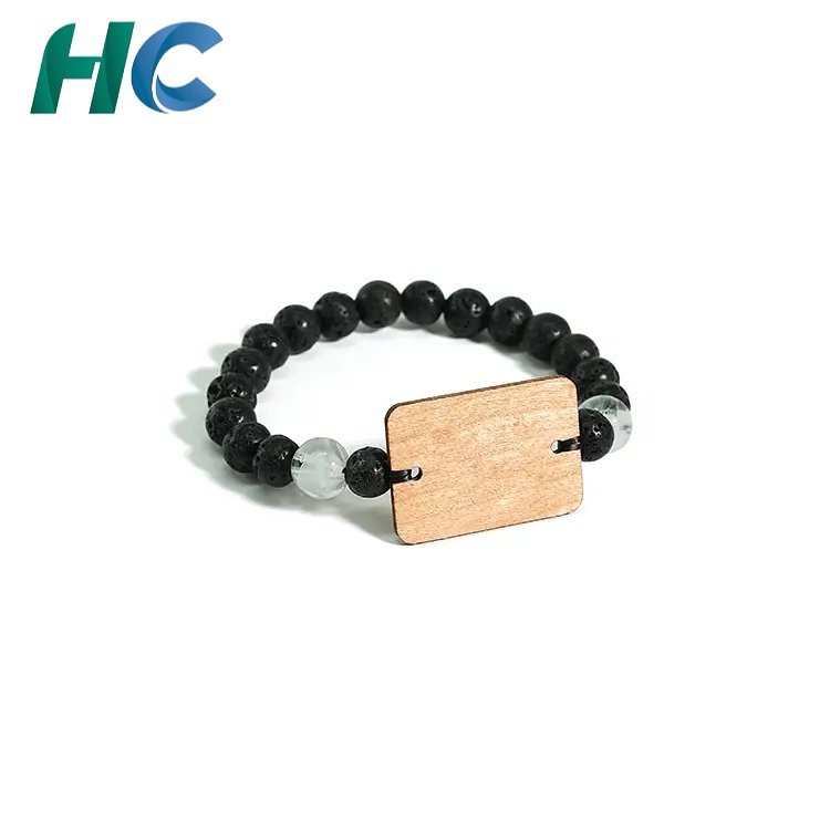 Lava Stone & Wooden Bead RFID Bracelet with Elastic Cord | HCGCE