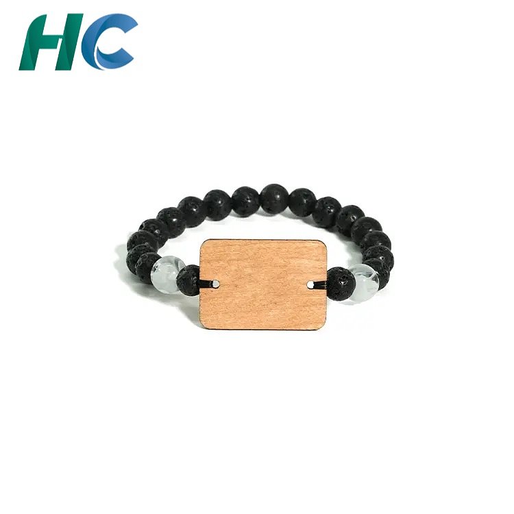 Lava Stone & Wooden Bead RFID Bracelet with Elastic Cord | HCGCE