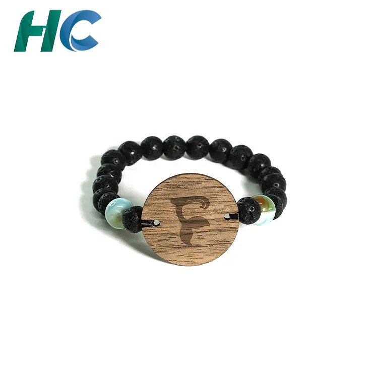 Lava Stone & Wooden Bead RFID Bracelet with Elastic Cord | HCGCE