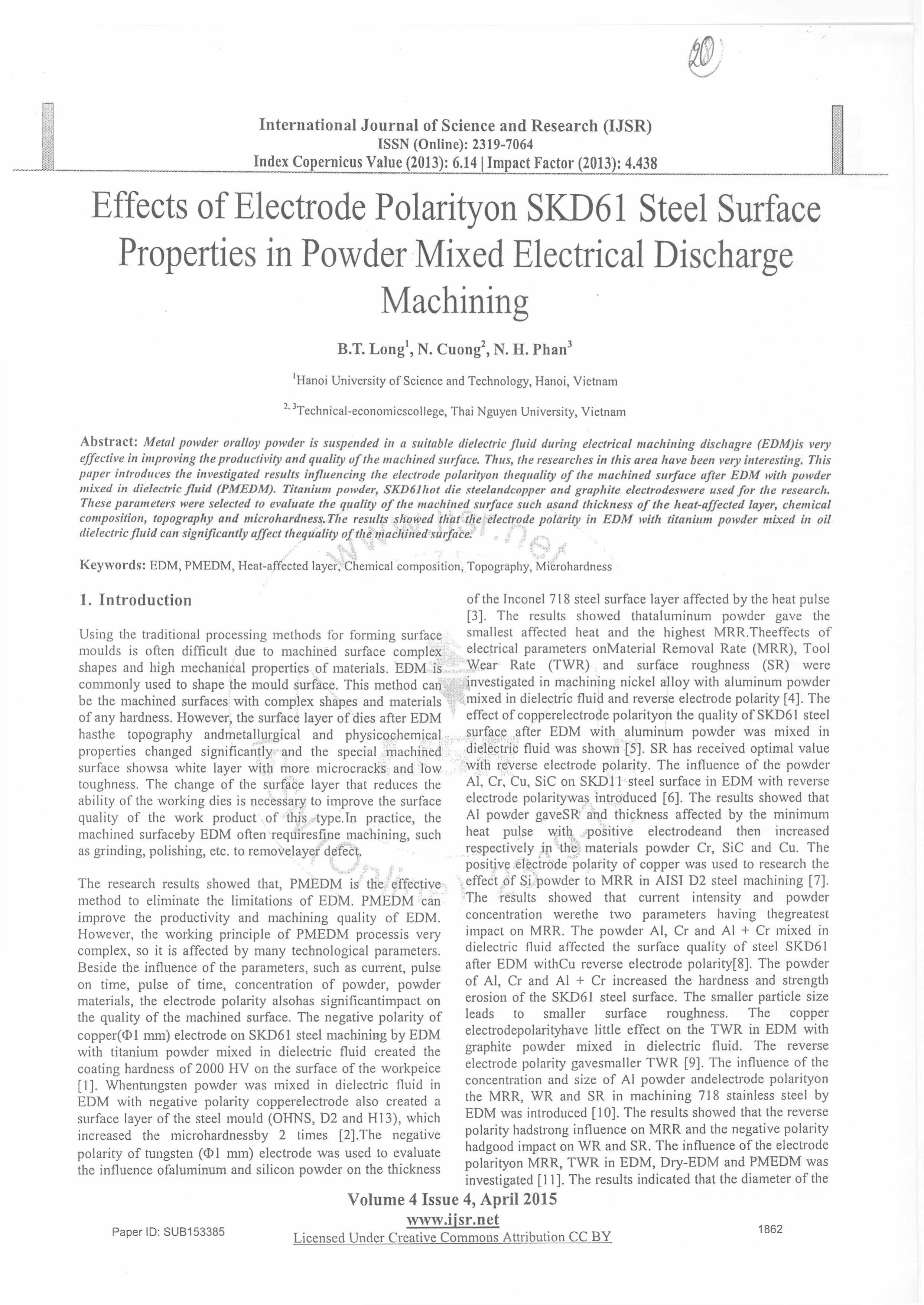 Effects of Electrode Polarity on SKD61 Steel Surface Properties in Powder Mixed Electrical Discharge Machining