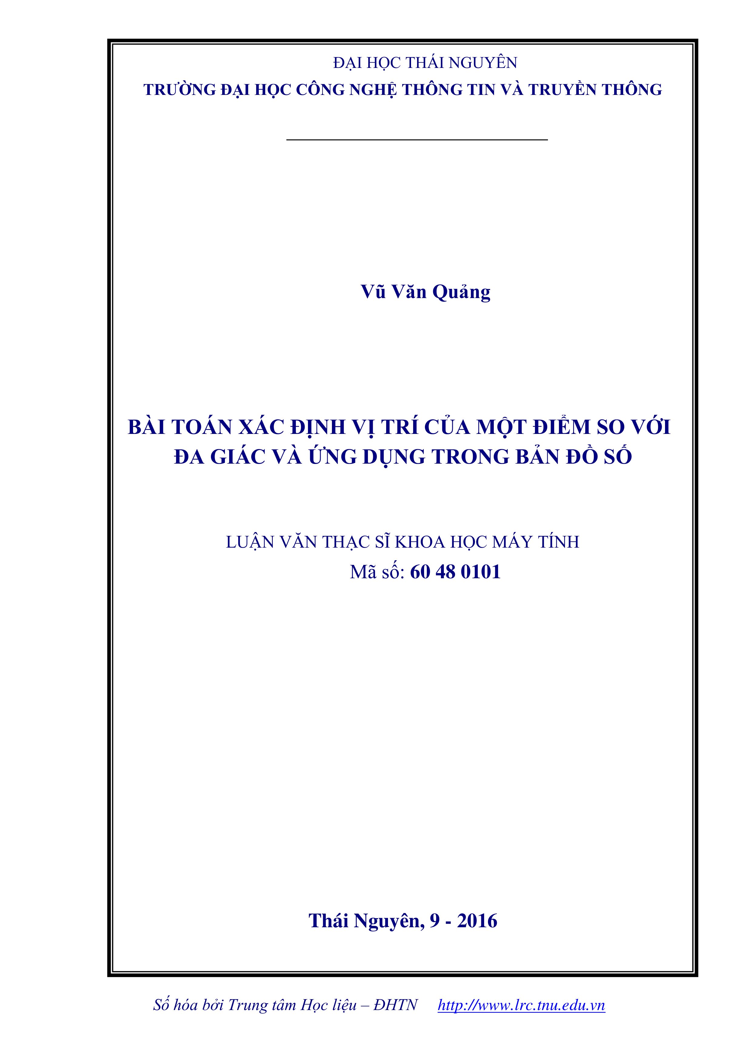 Bài toán xác định vị trí của một điểm so với đa giác và ứng dụng trong bản đồ số
