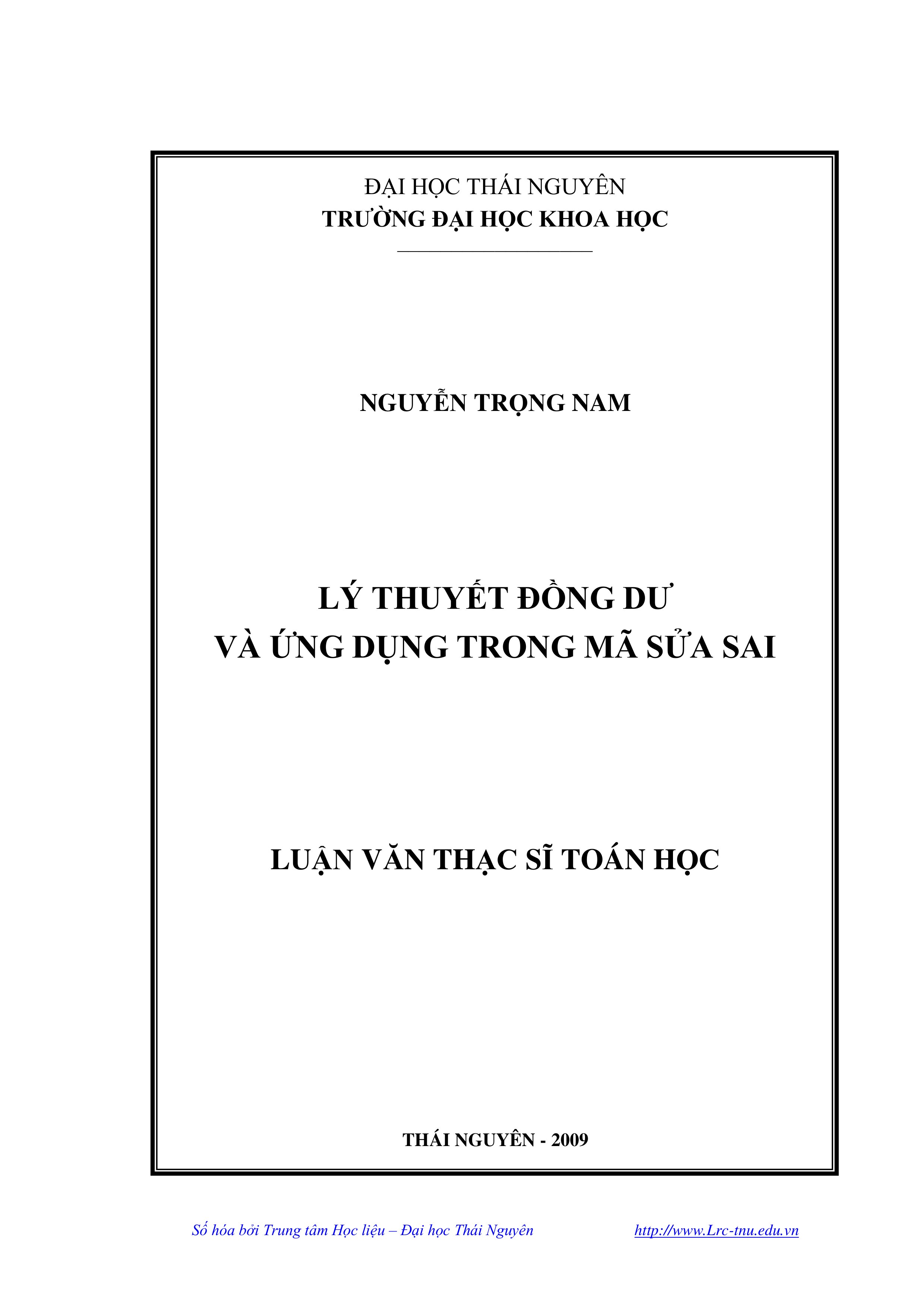 Lý thuyết đồng dư và ứng dụng trong mã sửa sai