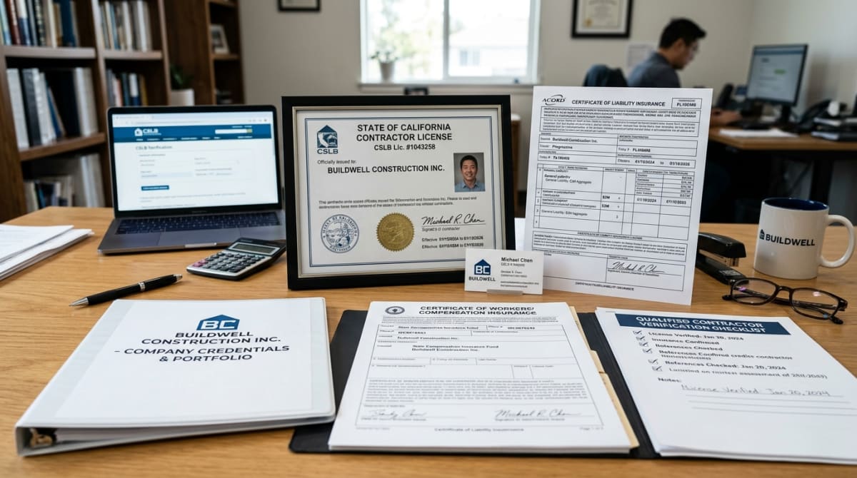 Contractor licensing and insurance credentials for second-story addition qualification verification