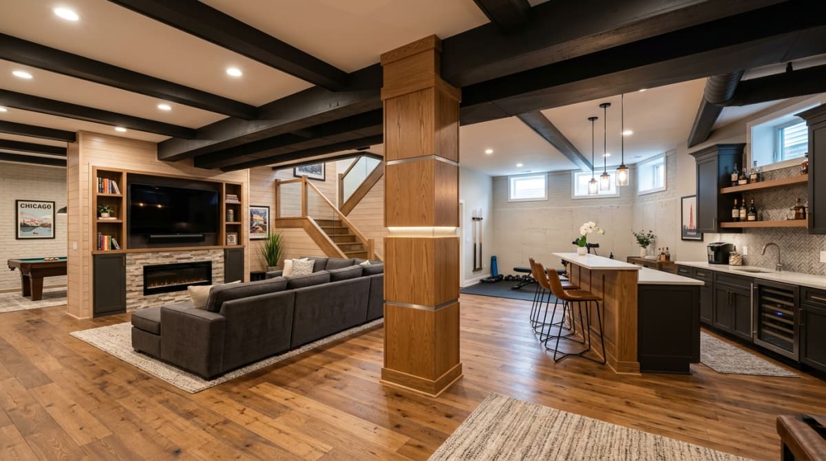 Featured project image for Creative Basement Column Ideas: Transforming Structural Pillars into Design Features in Chicago Homes