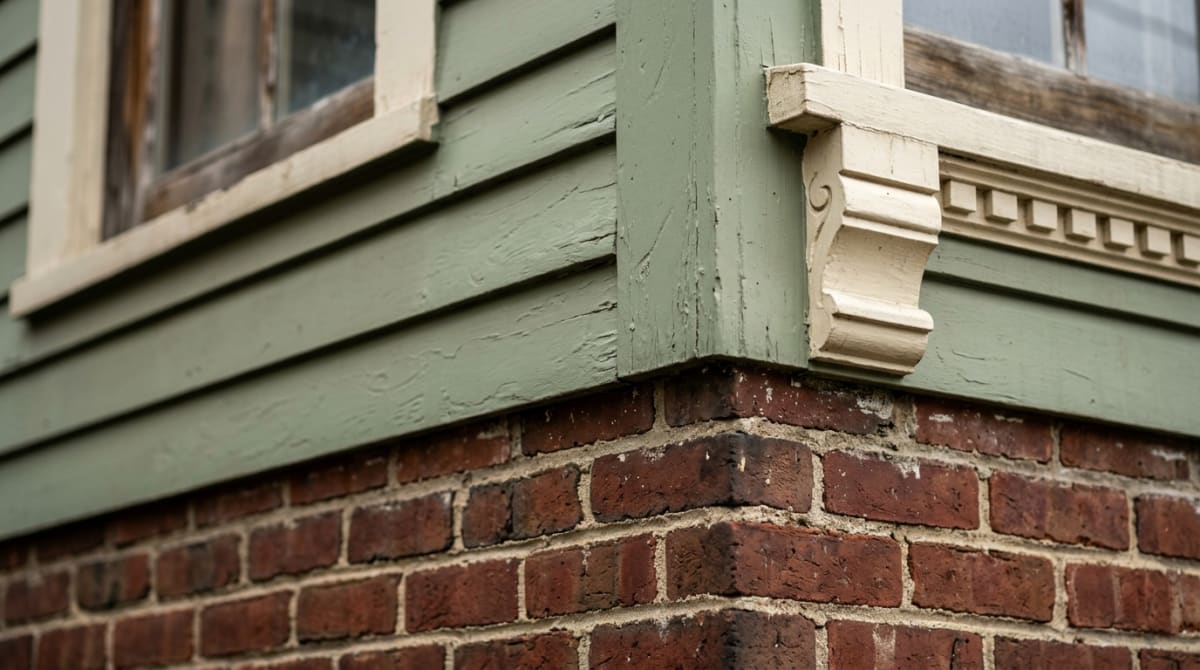 Historic brick masonry and mortar detailing showing original architectural character of Chicago landmark property