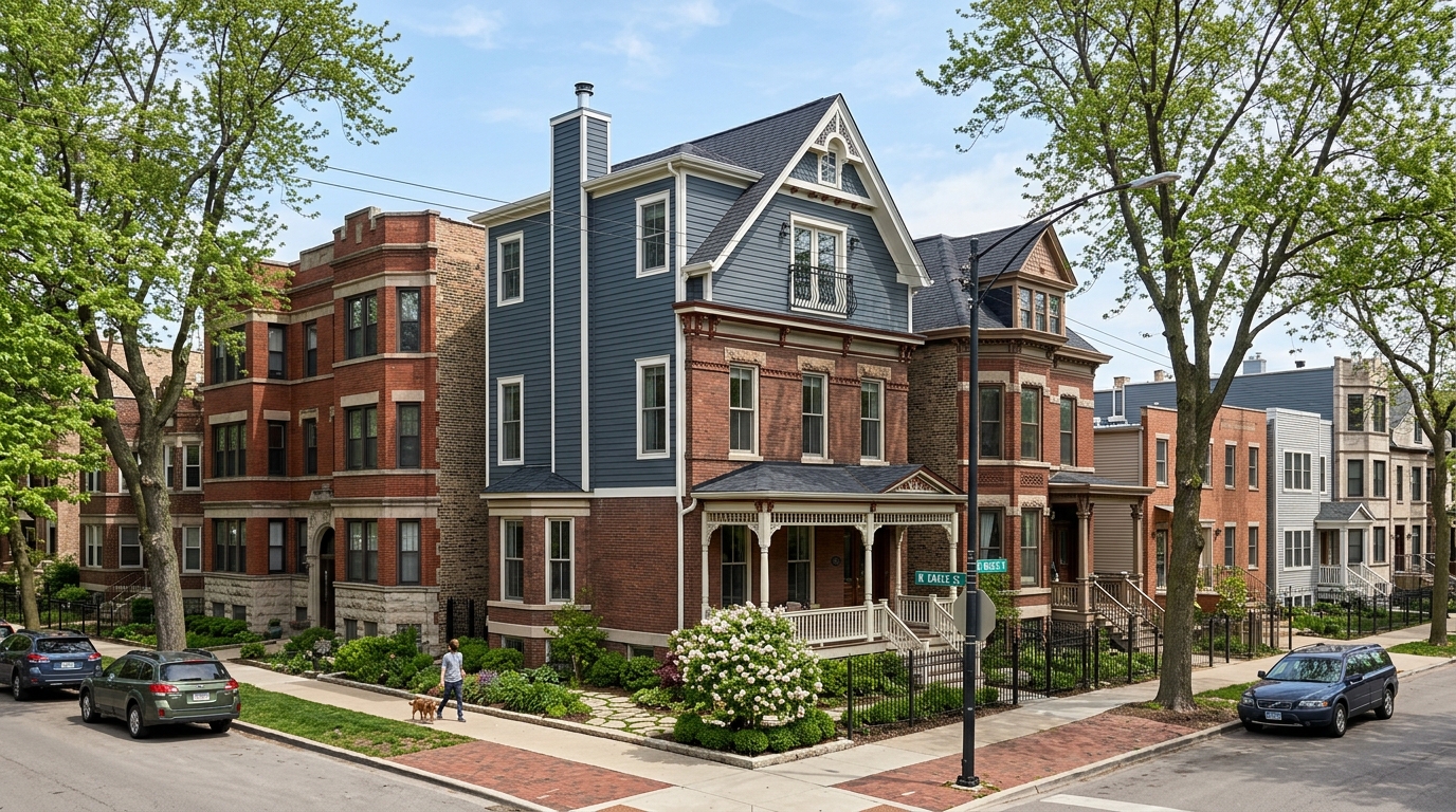 Second-story addition on Chicago Victorian fitting multi-story neighborhood architectural character