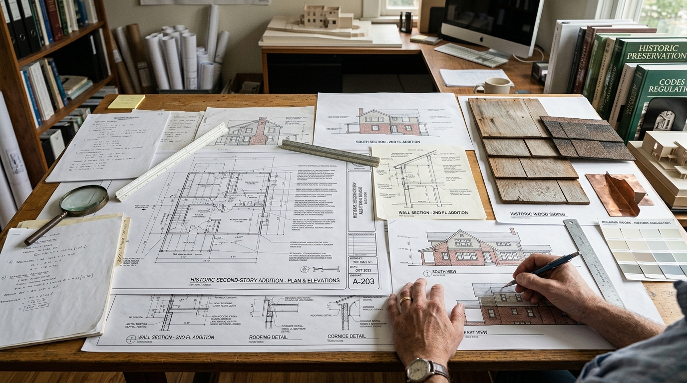 Second-story addition on historic Chicago Victorian matching original materials and architectural details