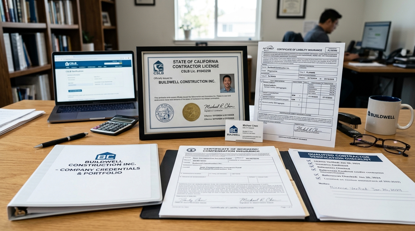 Contractor licensing and insurance credentials for second-story addition qualification verification