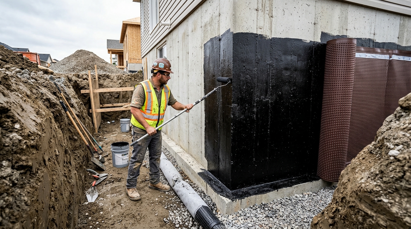Exterior foundation waterproofing during excavation for Chicago basement moisture prevention