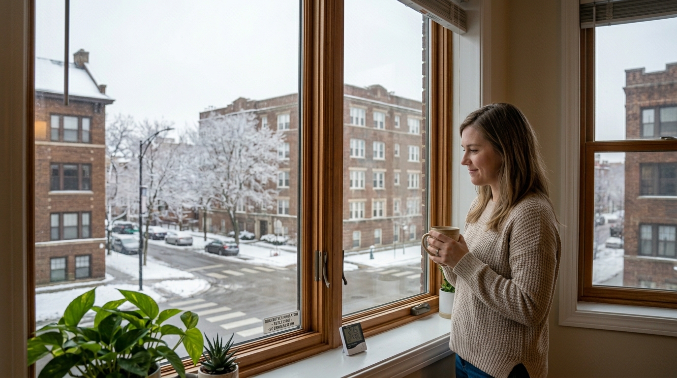 Window pressure testing or demonstration showing structural integrity under Chicago wind and weather loads