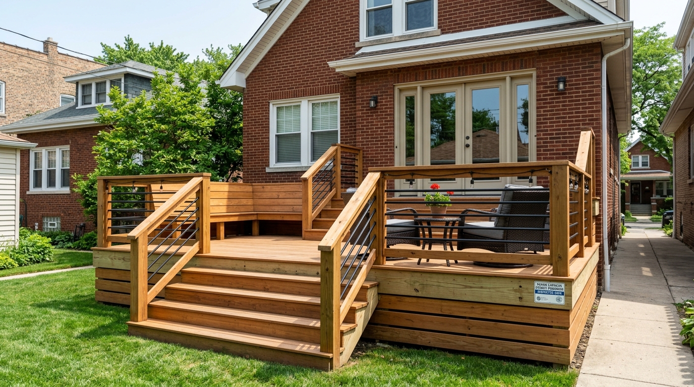 Homeowners enjoying newly completed porch addition providing functional outdoor space and curb appeal