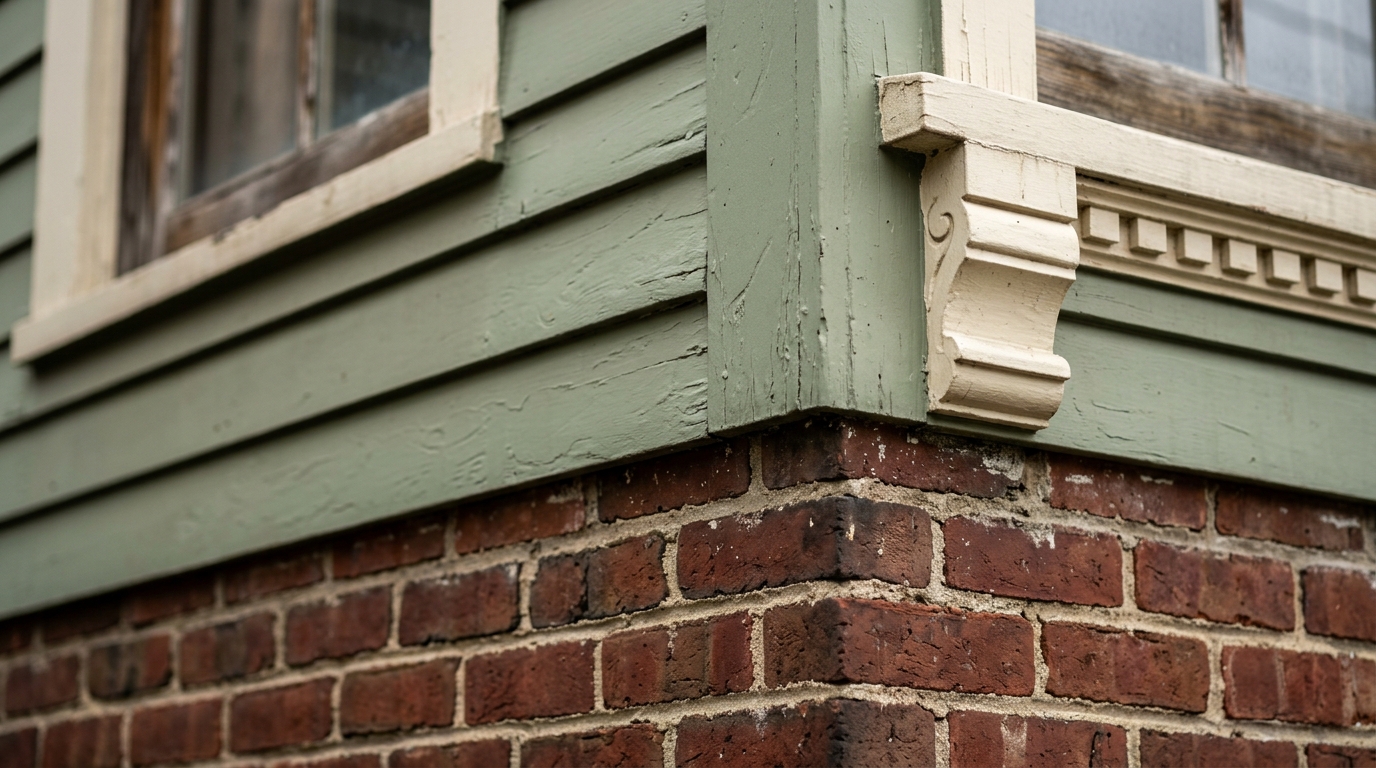 Historic brick masonry and mortar detailing showing original architectural character of Chicago landmark property