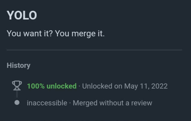 Tainted YOLO achievement showing inaccessible message