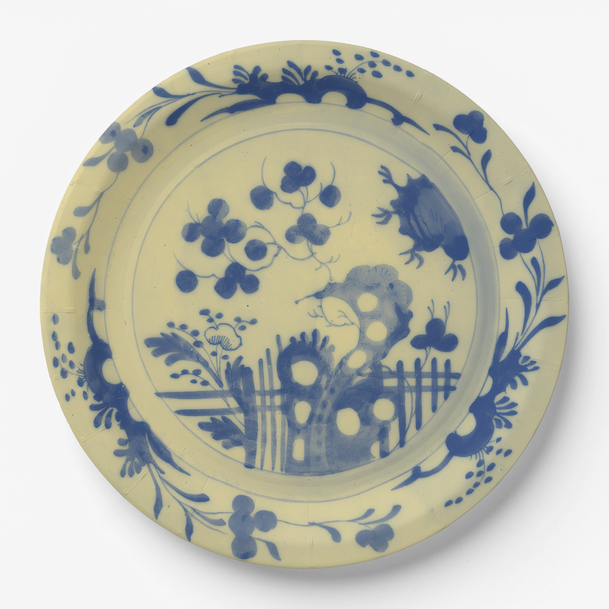 Blue-and-white chinoiserie garden scene, porcelain colorway