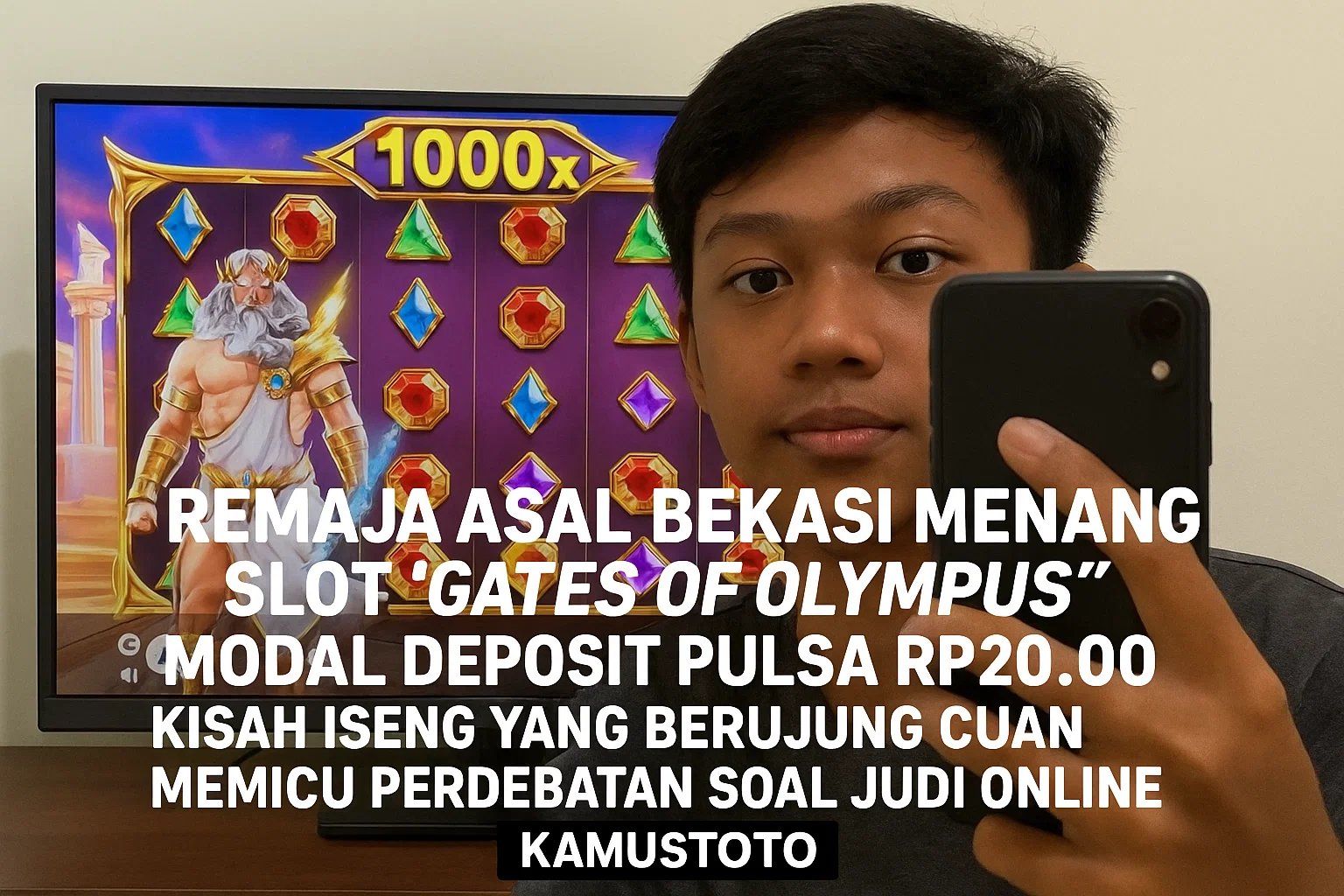Remaja Iseng Main Slot777 Dengan Deposit Pulsa Tanpa Potongan, Dikasih Menang Gates of Olympus x1000 di Situs KAMUSTOTO