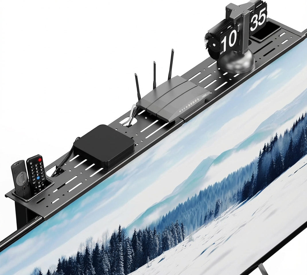 Adjustable Steel TV Top Shelf, Universal Floating TV Stand Shelf for Soundbar, Game Console, Cable Box and Router, Monitor Top Storage Shelf