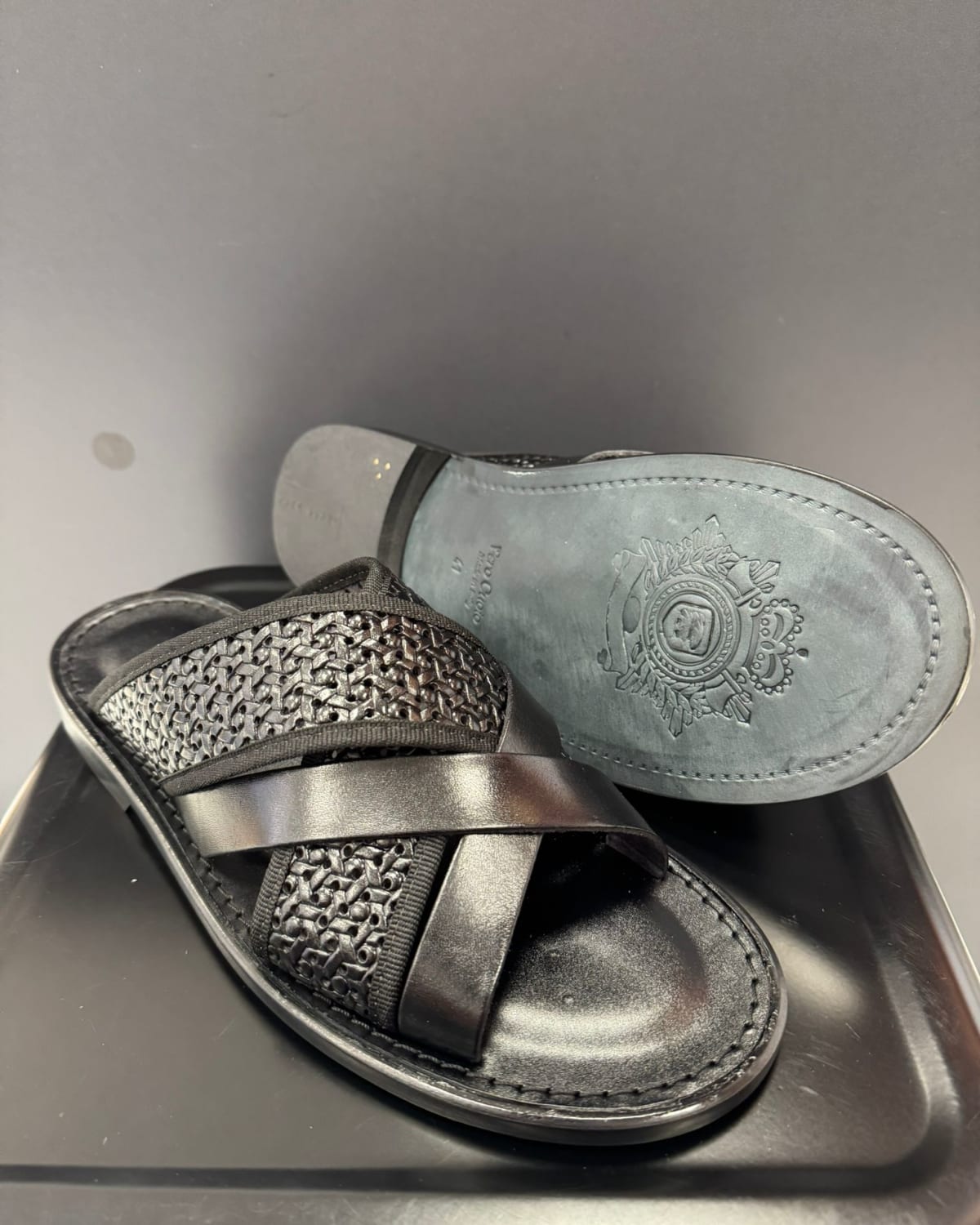 Black Leather Woven Sandal