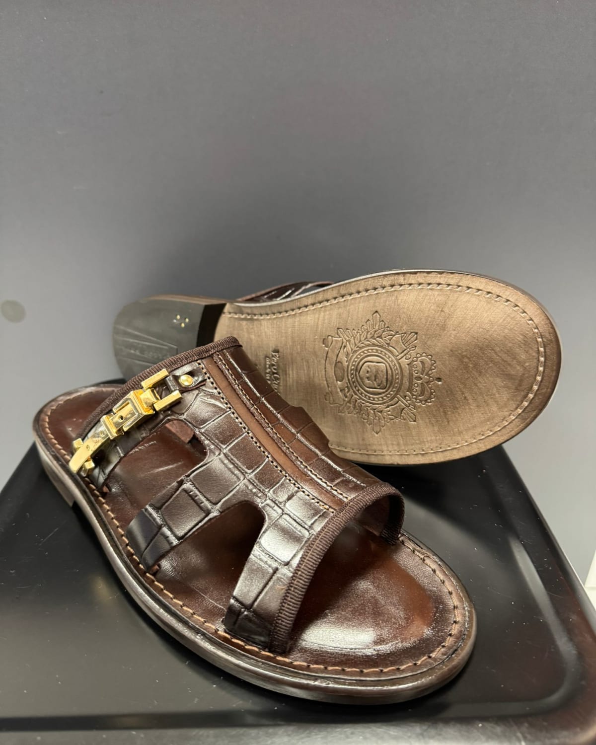 Brown Crocodile Leather Sandal