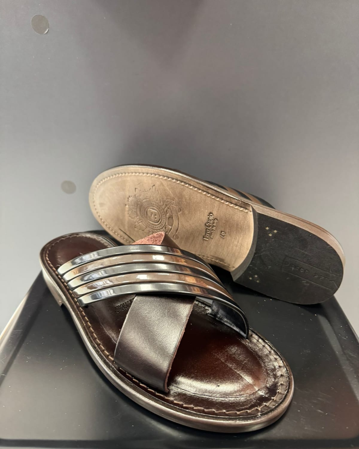 Brown Leather Metal Sandal