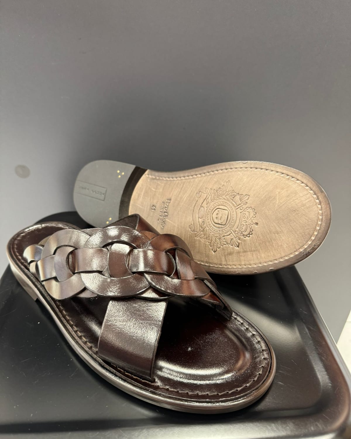 Brown Woven Leather Sandals