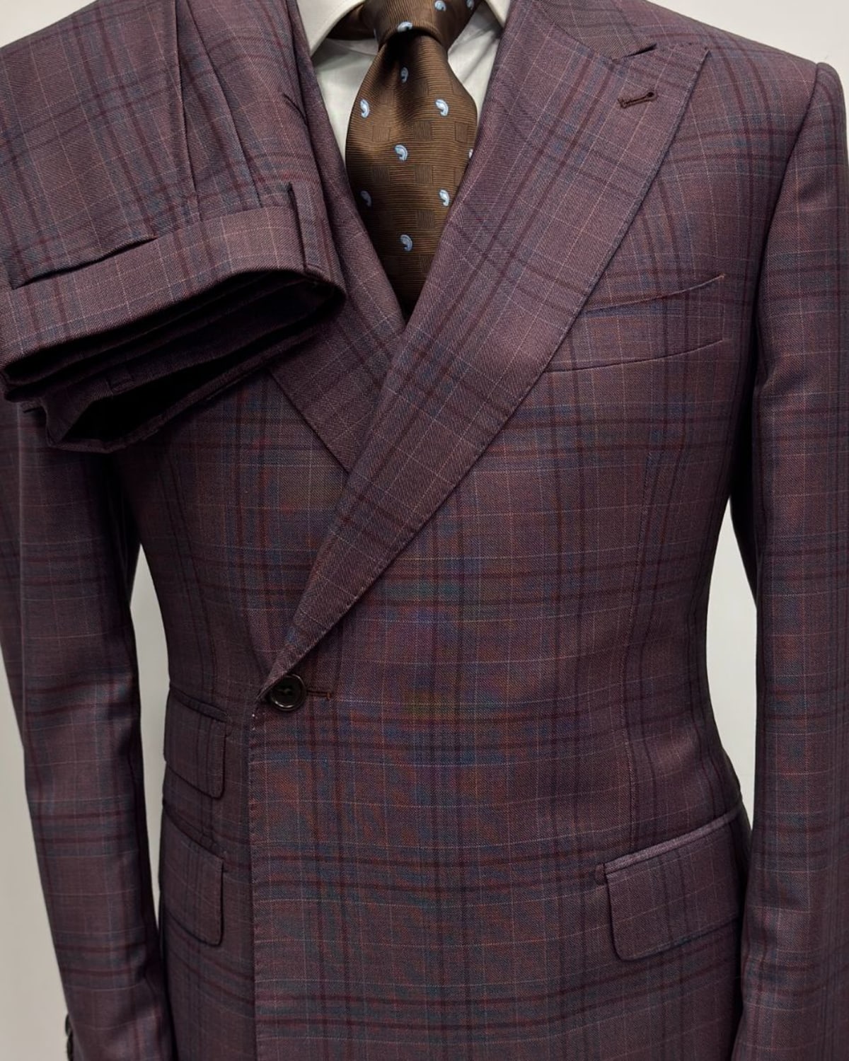 Burgundy Plaid Double Breasted Suit