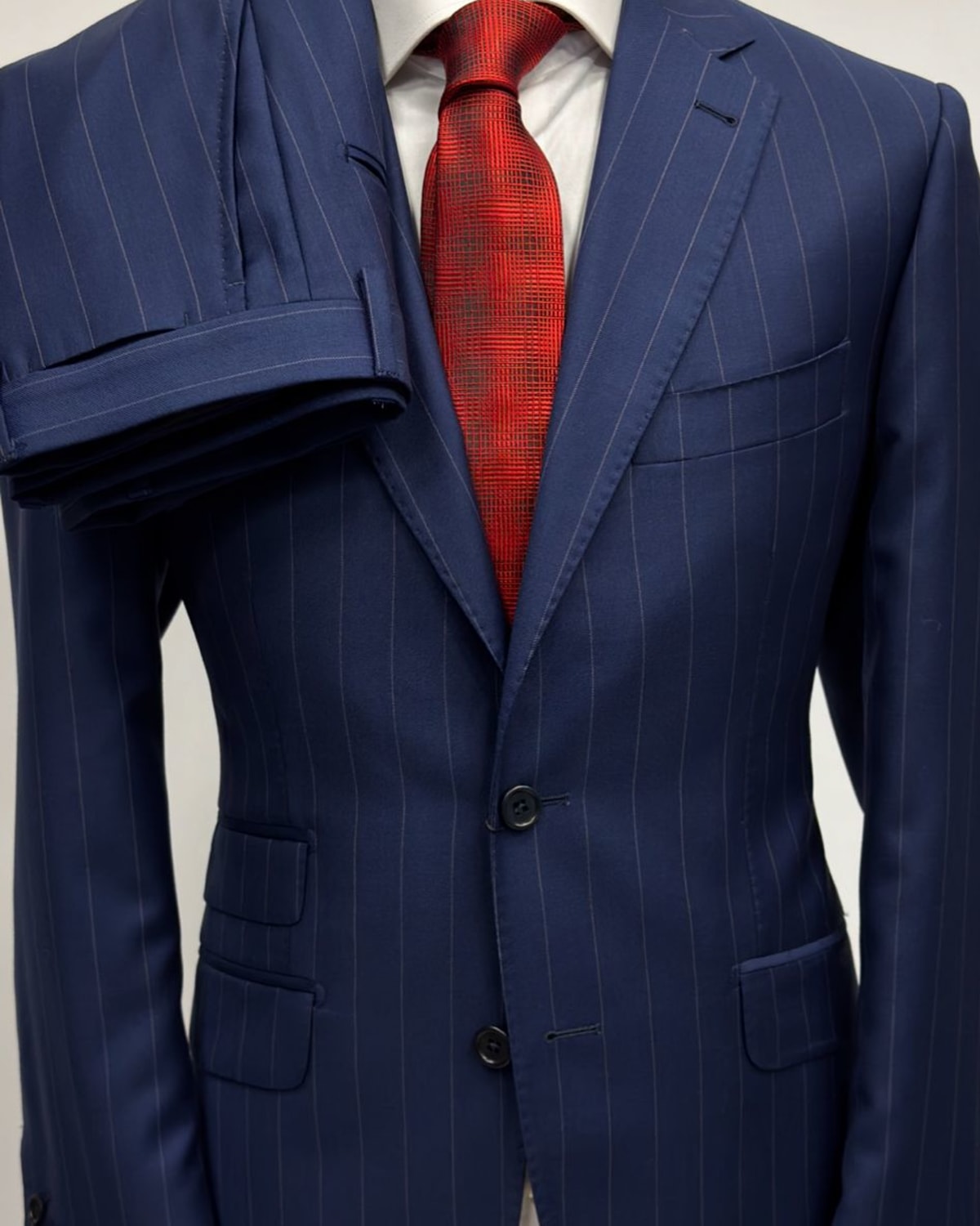 Navy Pinstripe Tailored Suit