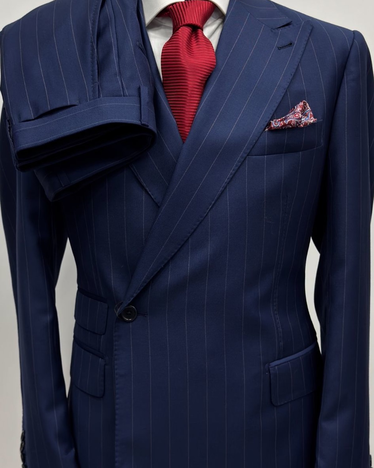 Pinstripe Double-Breasted Navy Suit