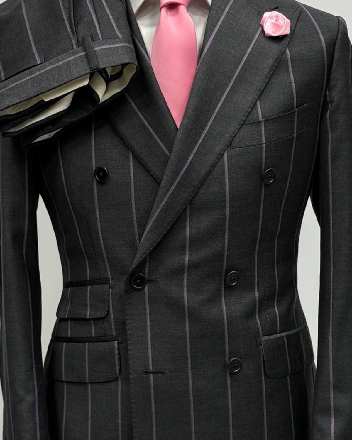 Striped Double-Breasted Gray Suit