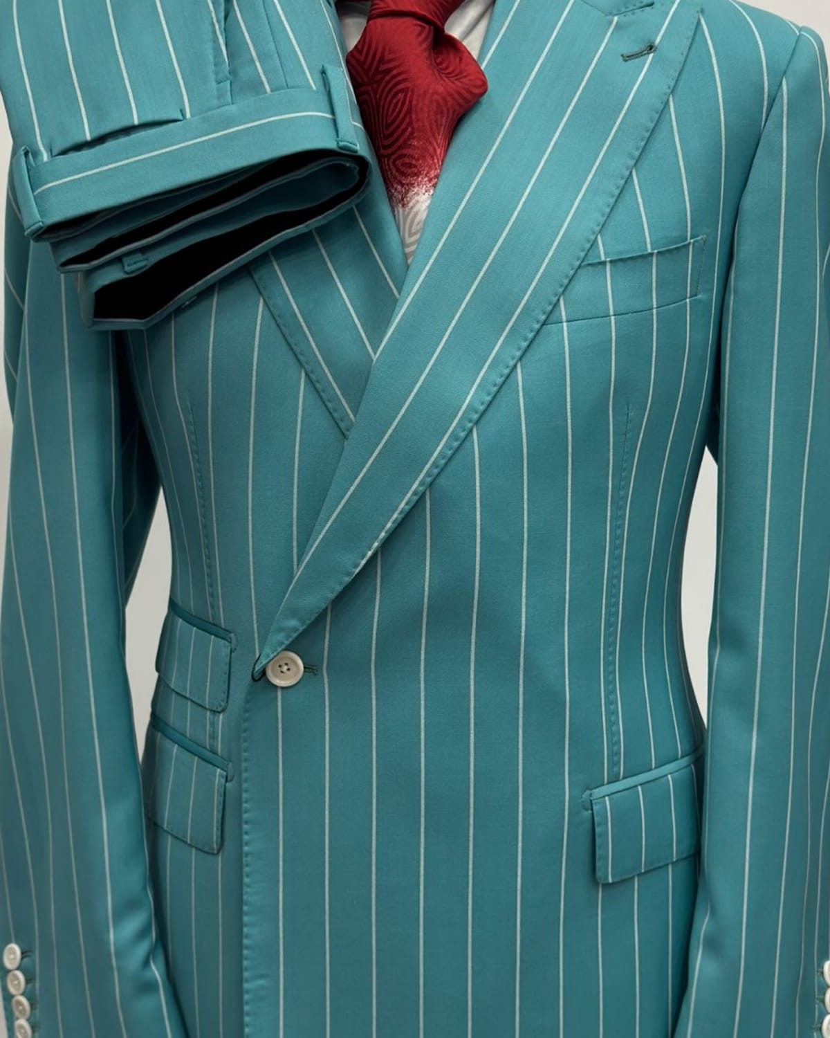 Teal Striped Double-Breasted Suit