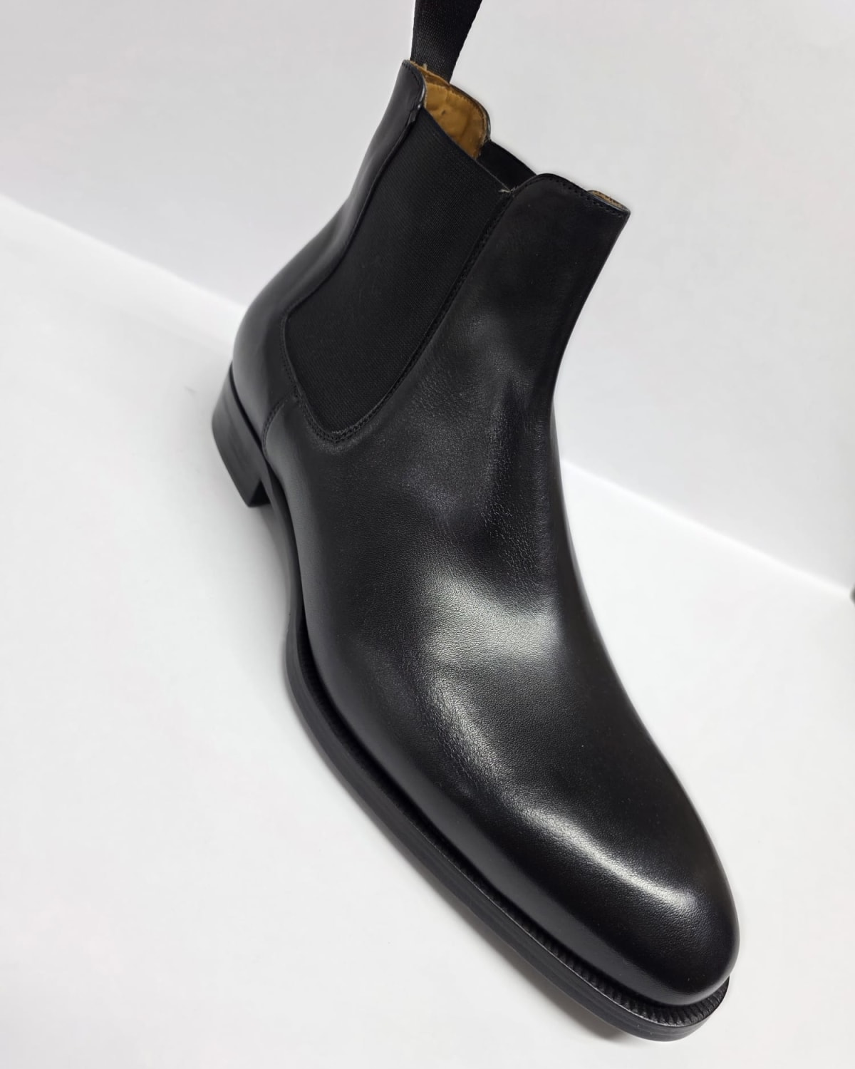 Black Leather Chelsea Boot - three-quarter