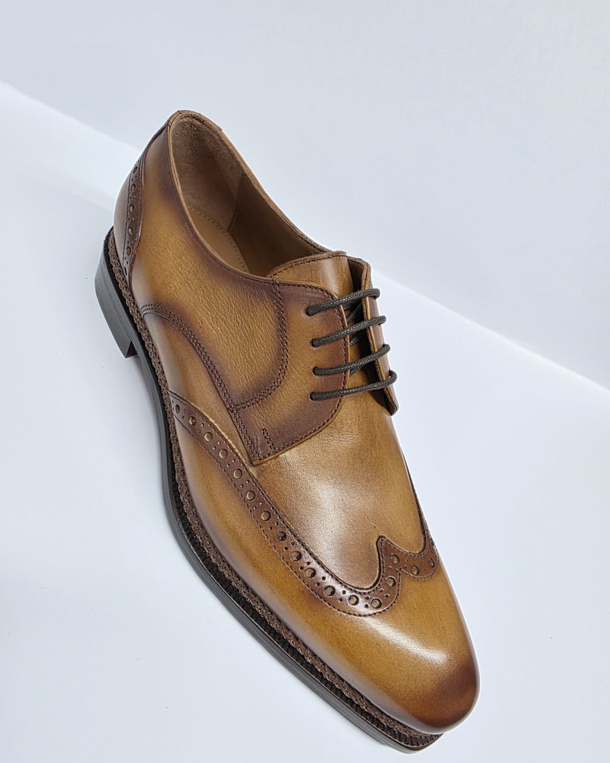 Tan Leather Wingtip Oxford Brogue - three-quarter