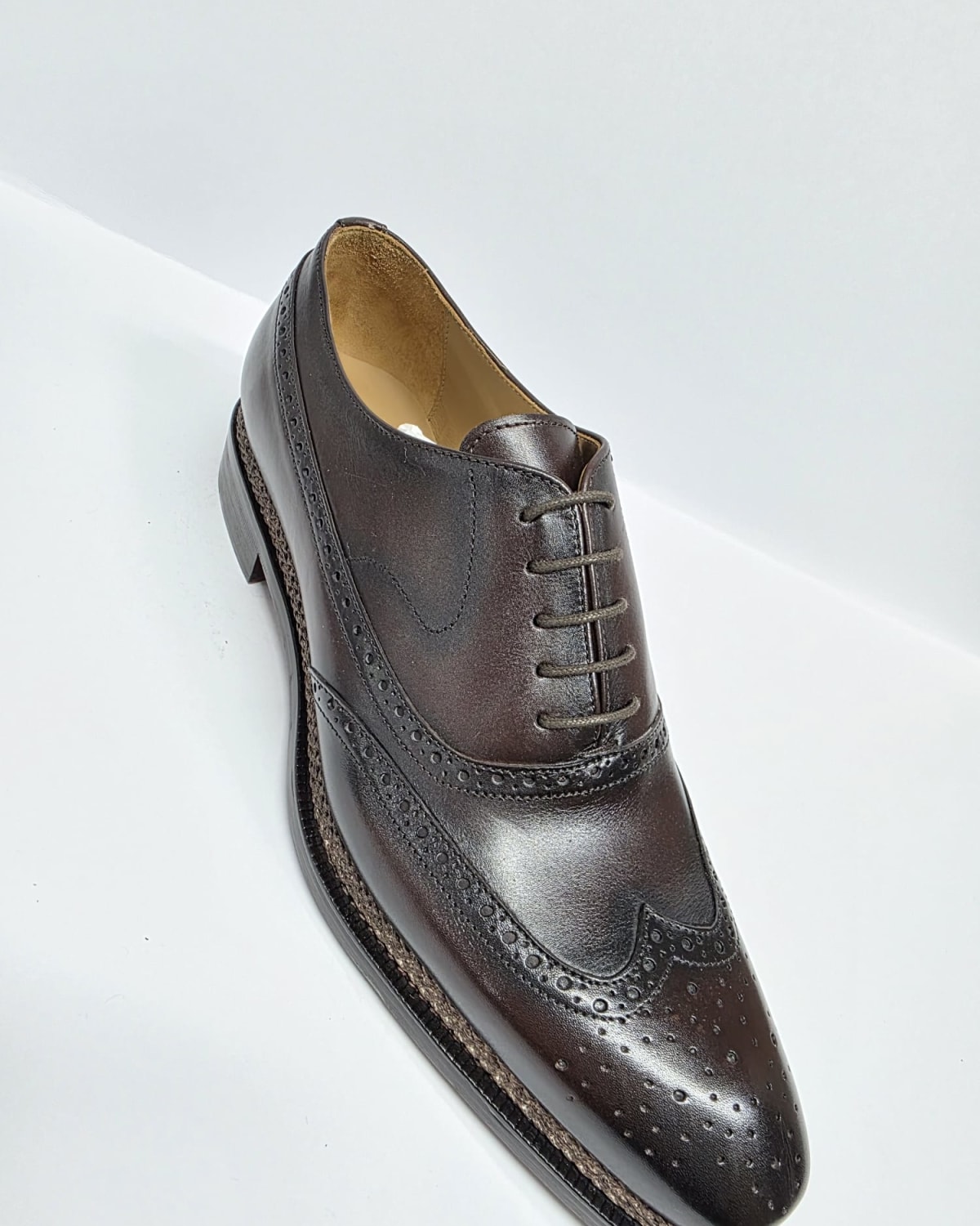 Dark Brown Leather Brogue Oxford - three-quarter
