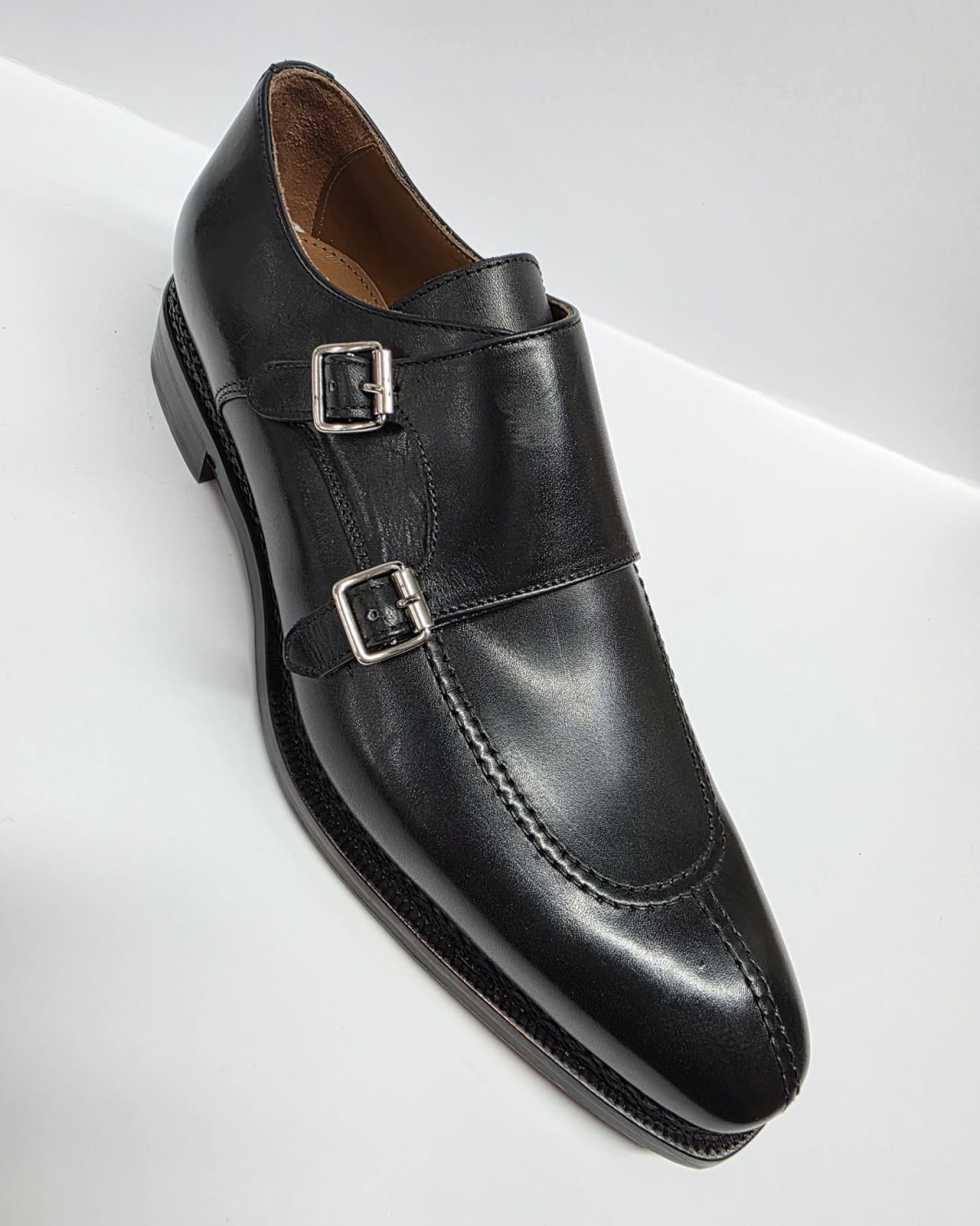 Black Double Monk Strap Shoe - three-quarter