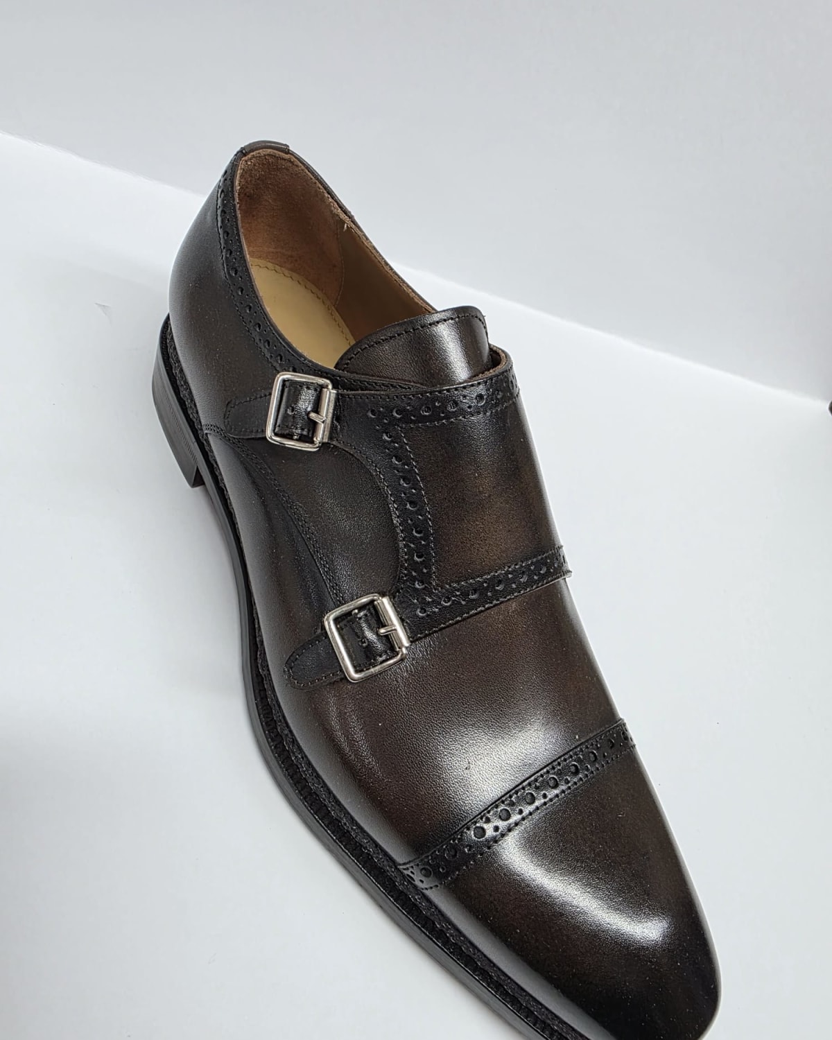 Dark Brown Double Monk Strap Dress Shoe - three-quarter