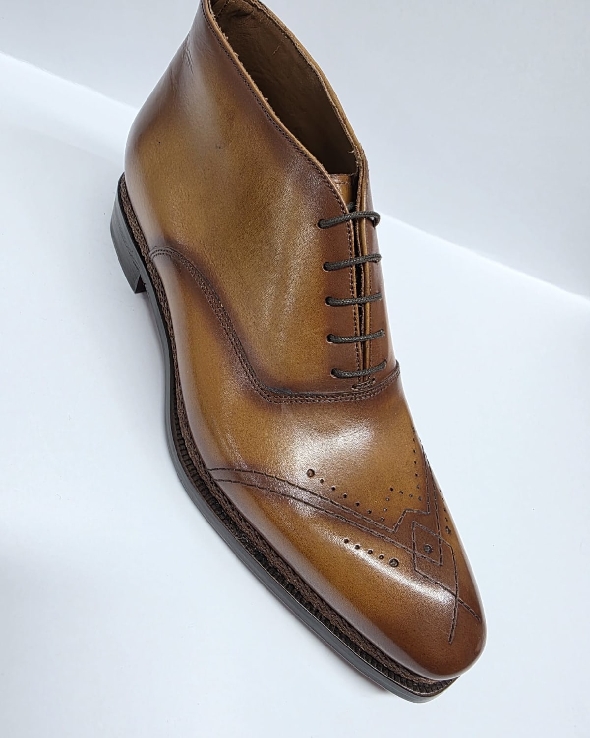 Brown Leather Brogue Ankle Boot - three-quarter