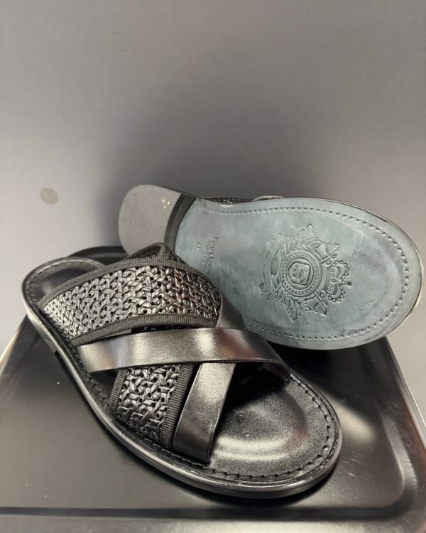 Black Leather Woven Sandal
