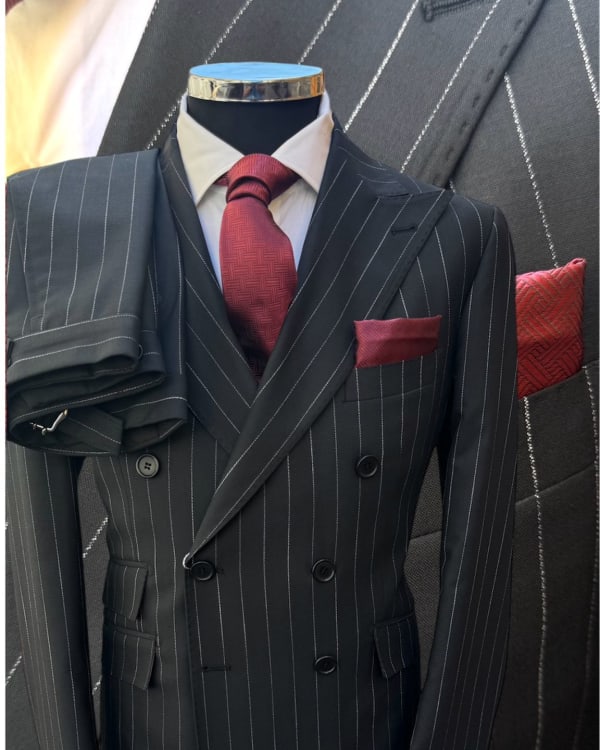 Black Pinstripe Double-Breasted Suit