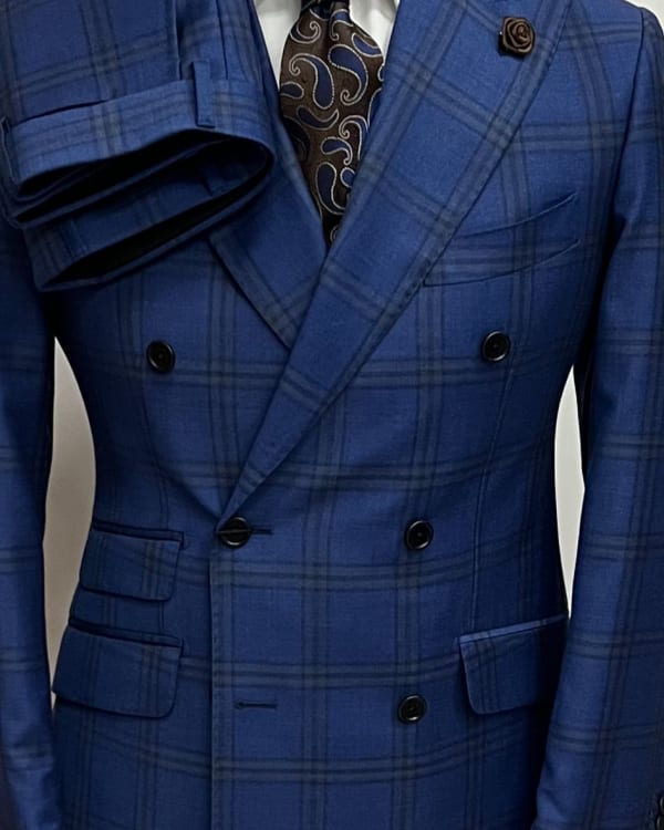 Blue Plaid Double-Breasted Suit