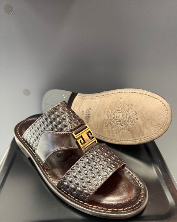 Brown Embossed Leather Sandal