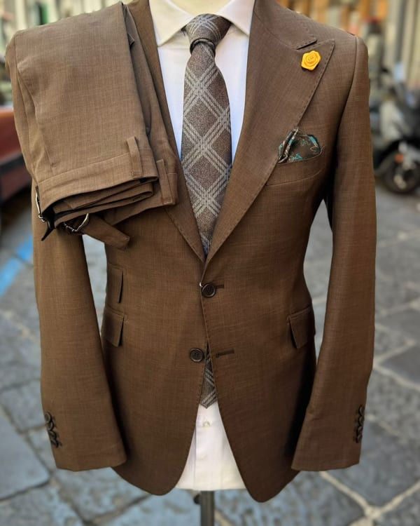 Brown Textured Formal Suit