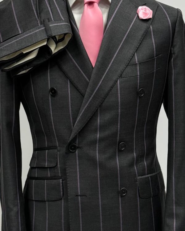 Striped Double-Breasted Gray Suit