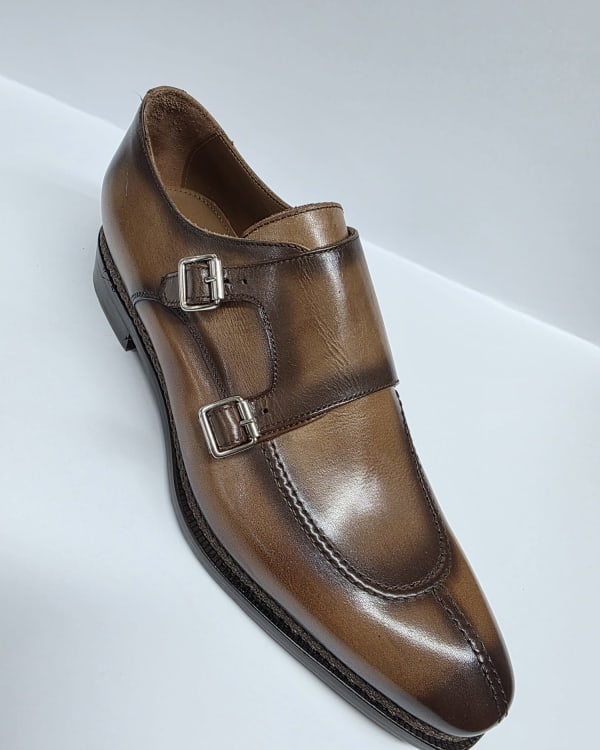 Brown Leather Double Monk Strap Shoe